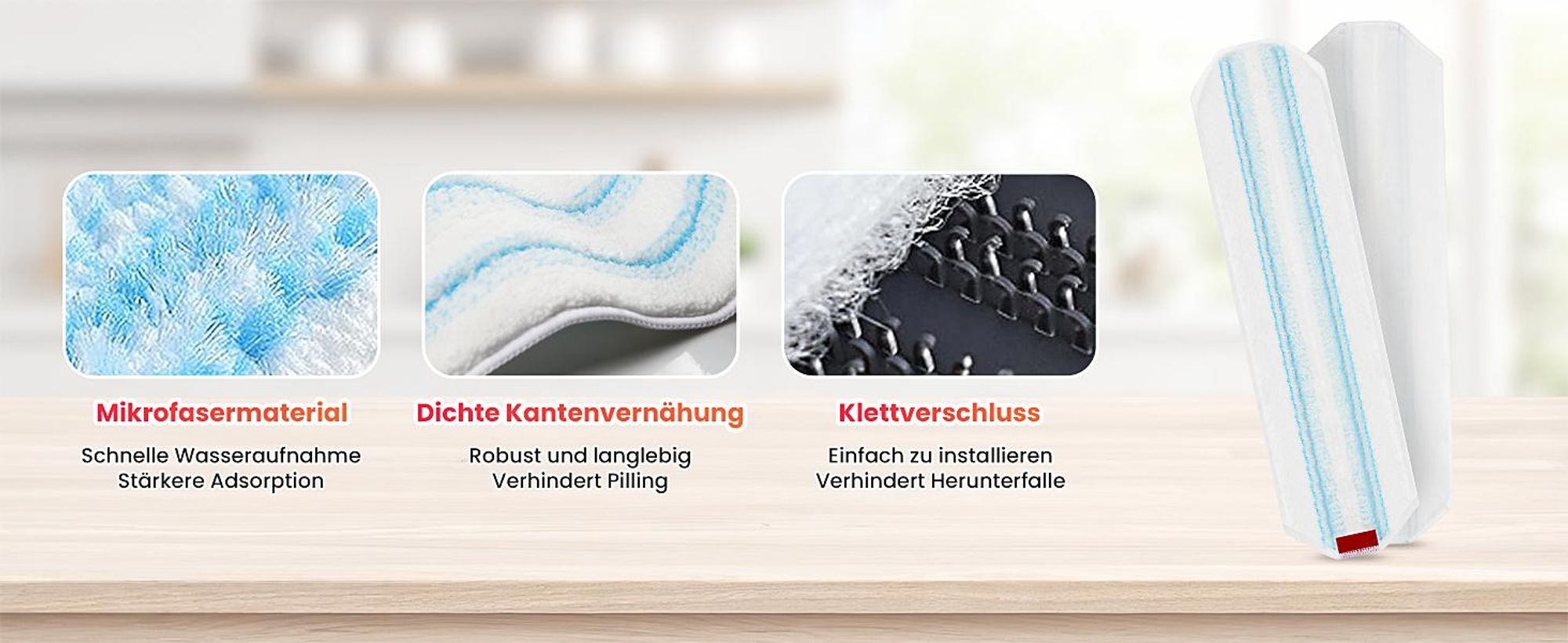 4 Stück Wischmopp Ersatzbezug für Vileda H2PrO Bodenwischer, Mikrofaser Wischpads Ersatz für O-Cedar H2prO Flacher, Wiederverwendbar, Boden Reinigen