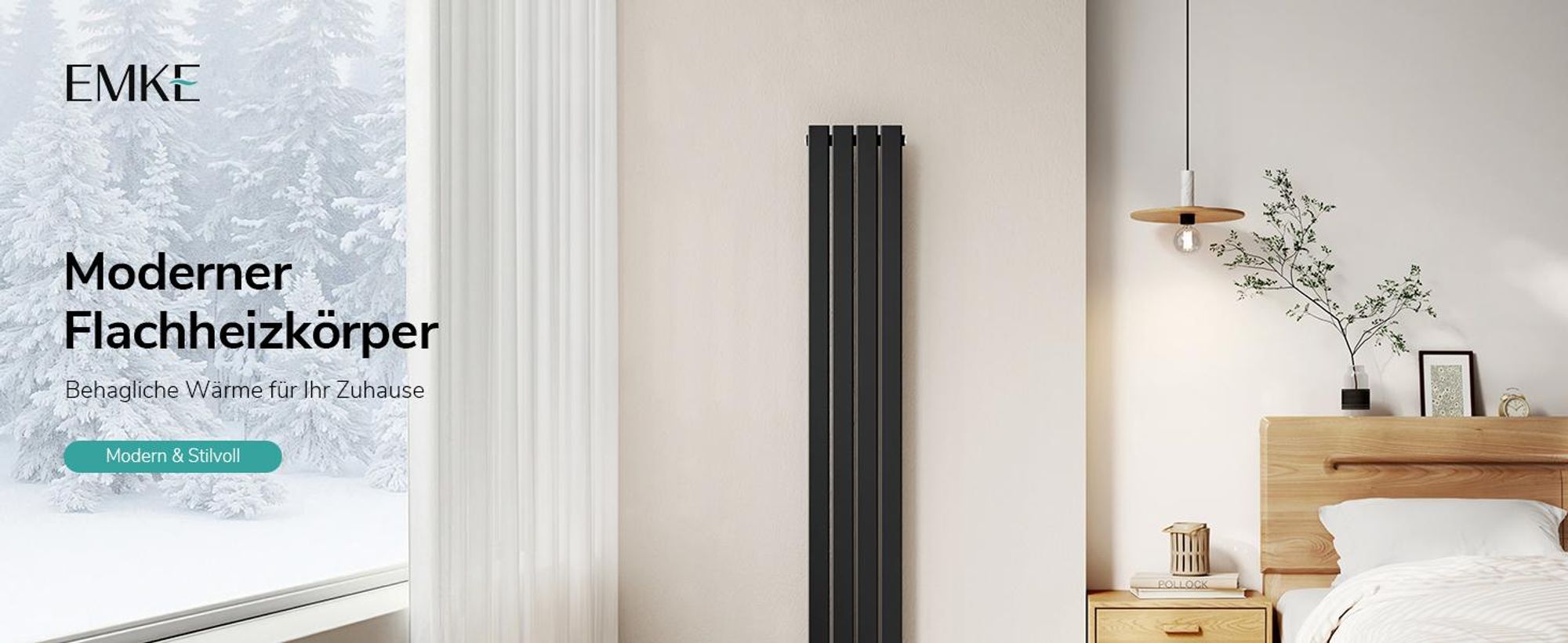 EMKE Heizkörper Flach 180 x 30,4 cm Einlagig 559 W Schwarz Design Paneelheizkörper
