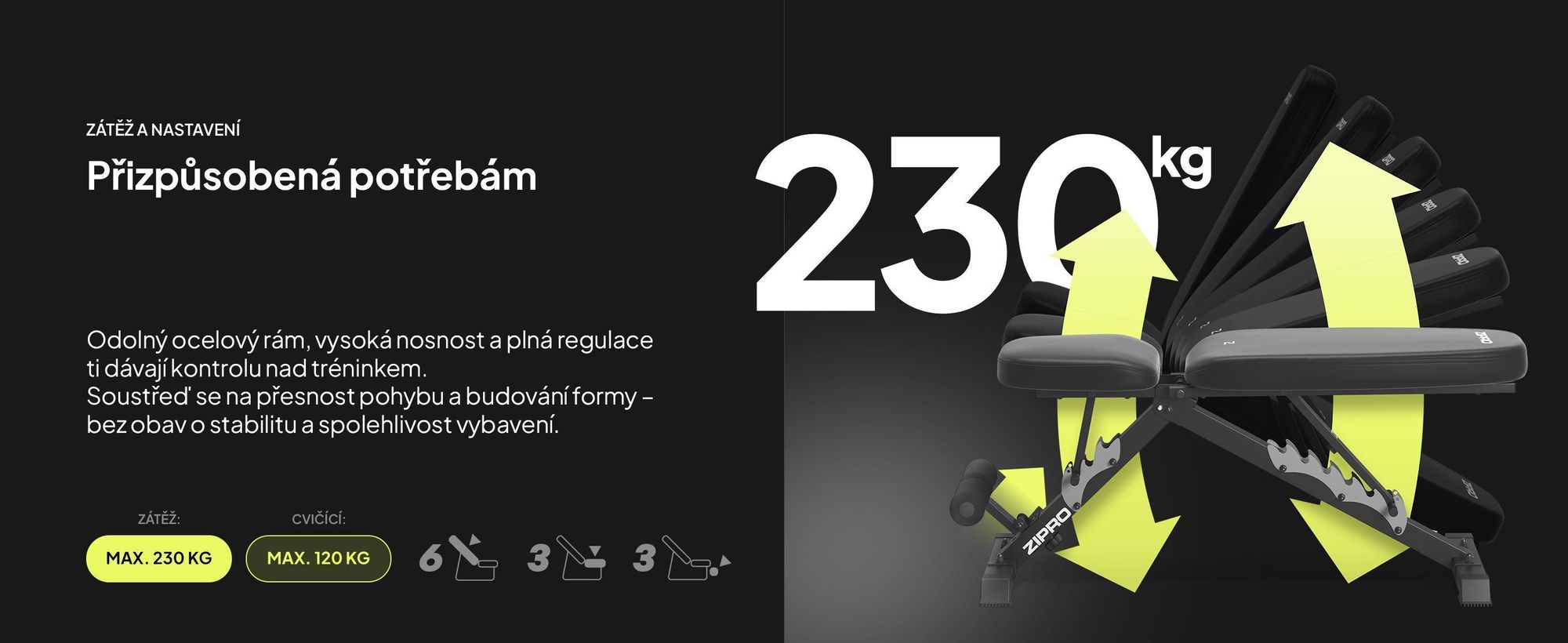 Zipro Profi skládací lavice na činky Jacked – nastavitelná šikmá lavice a negativní lavice (7+3 stupně) Extra silné polstrování Odolná tréninková lavice pro domácí použití