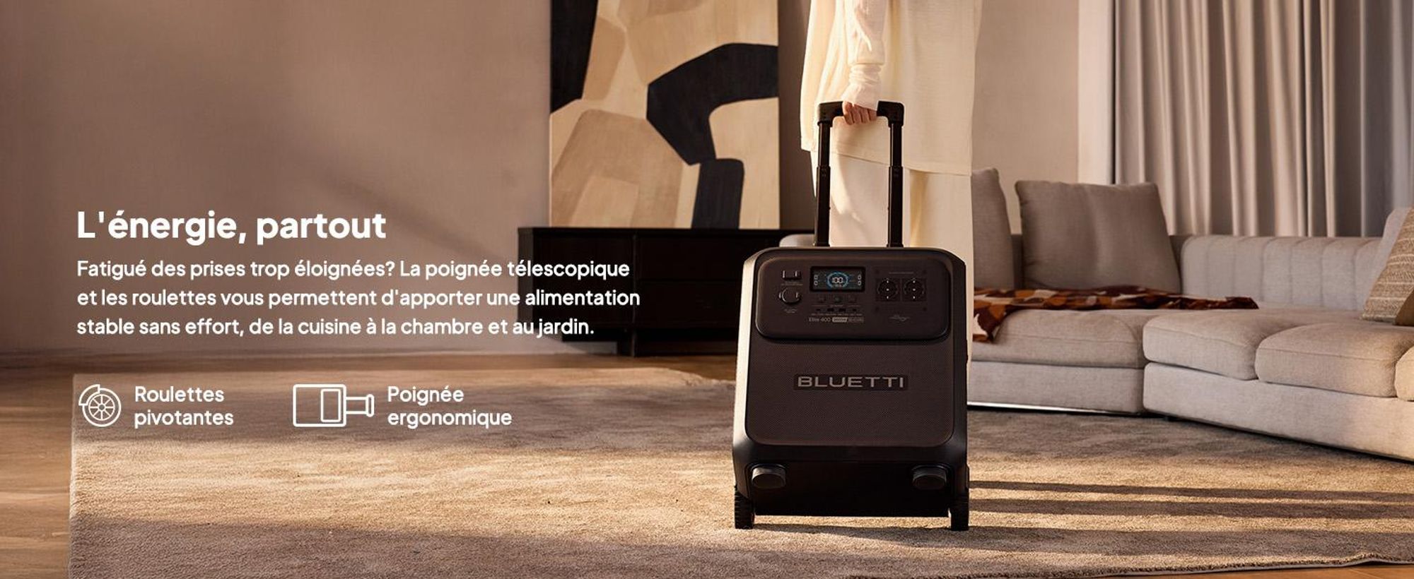 BLUETTI Elite 400 zonnegenerator met 500W zonnepaneel, 3840Wh LiFePO4-accu, noodstroomaccu met hoge capaciteit en wielen voor thuis en campers.