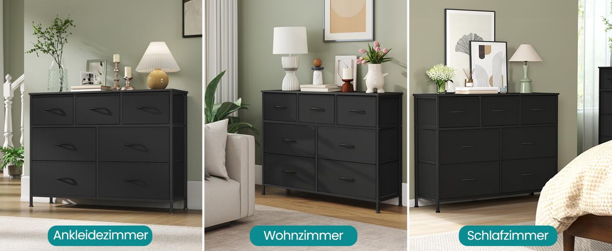 SONGMICS Kommode, Schrank, 7 Stoffschubladen, Aufbewahrungsschrank, Stahl