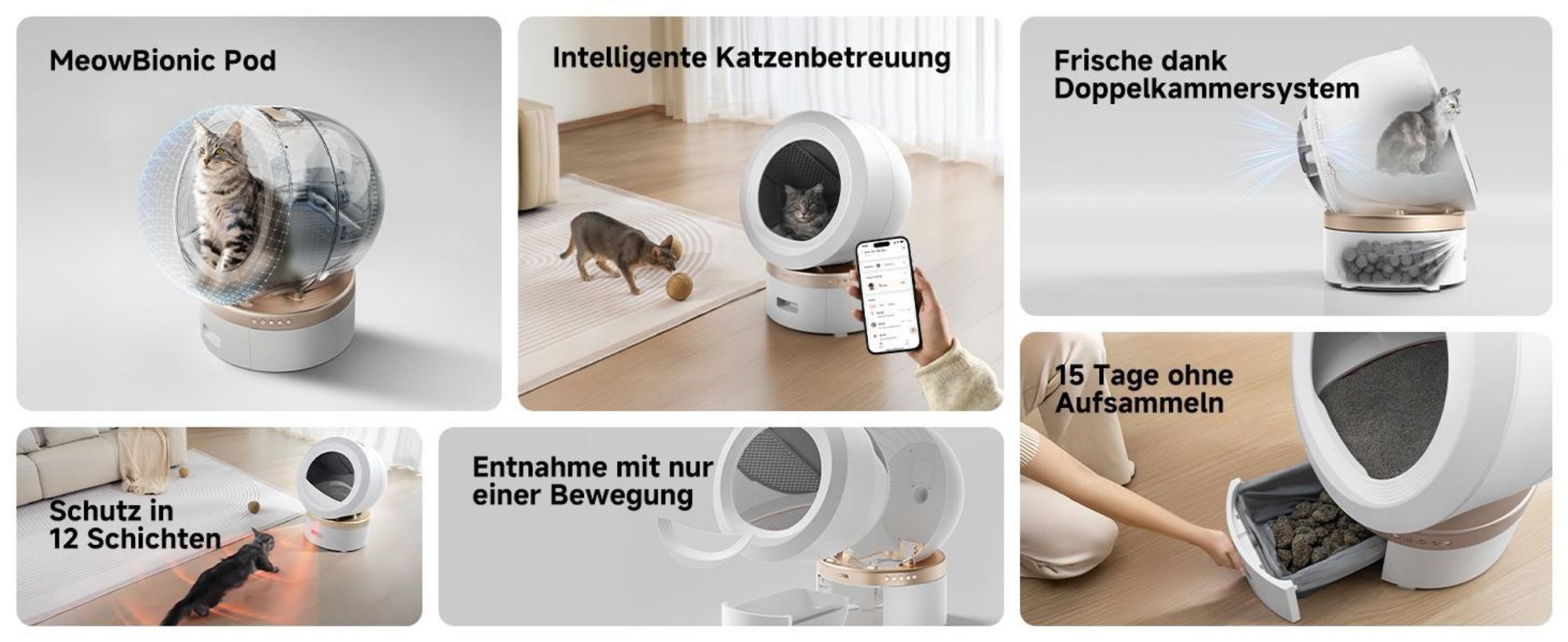 MOVA LR10 Prime Katzenklo Weiß – 110L, 15 Tage Selbstreinigung, Doppel-Geruchssystem, 12 Sicherheitsfunktionen – inkl. GRATIS Tierhaarbürste