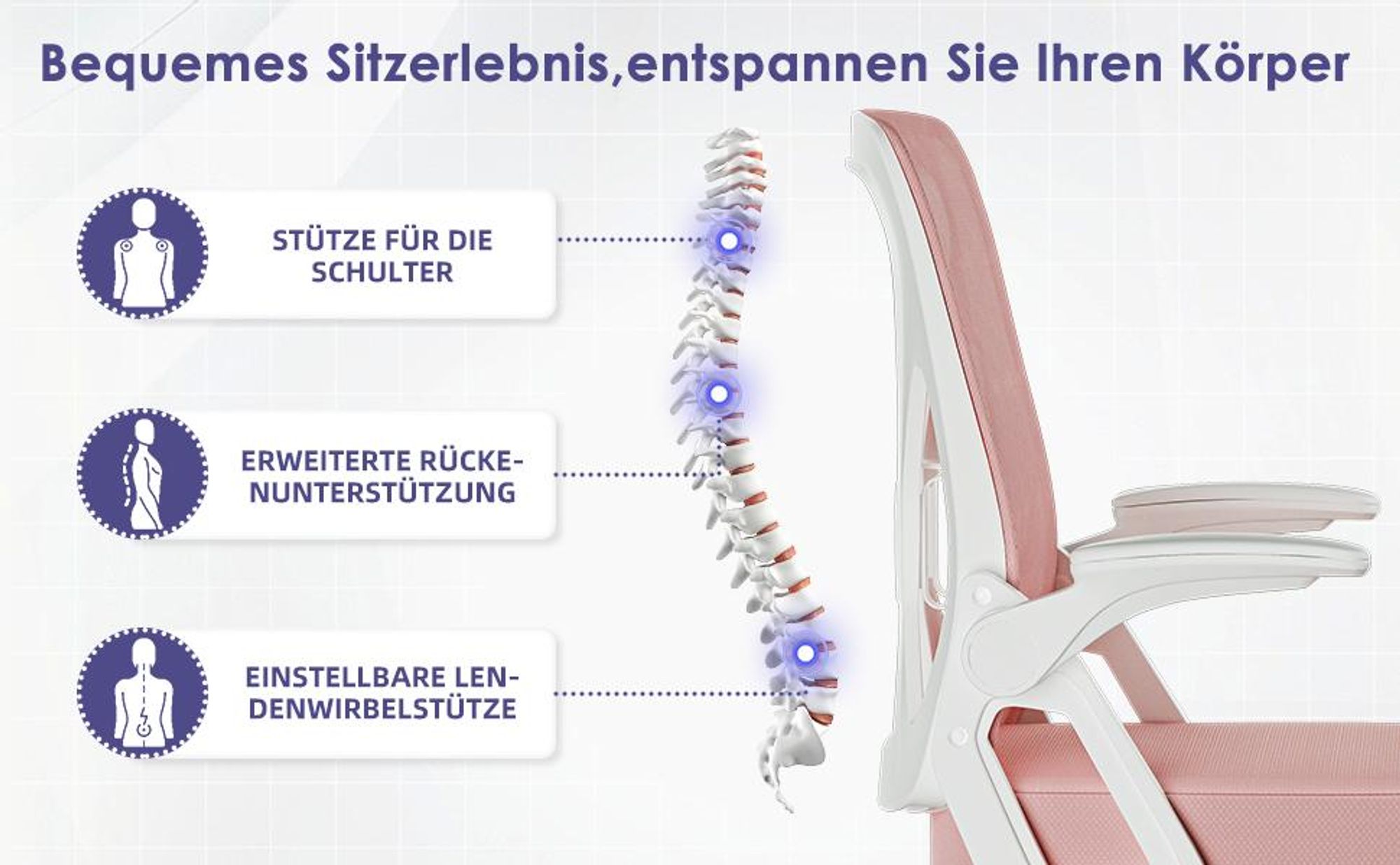 Hiazurm Bürostuhl, Schreibtischstuhl, bürostuhl ergonomisch mit Verstellbaren Armlehnen, höhenverstellbar,S-förmige Lendenstütze,Chefsessel 150kg