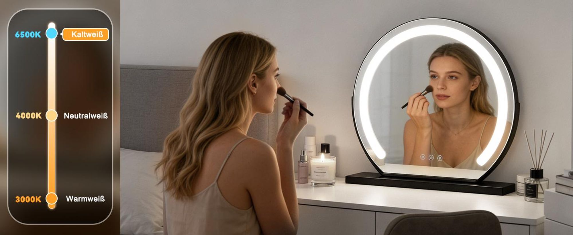 ZMH Schminkspiegel mit Beleuchtung Spiegel 40×35CM LED Vanity Mirror Kosmetikspiegel Tischspiegel 3 Modi Schminktischspiegel Schwarz Touch Dimmbar