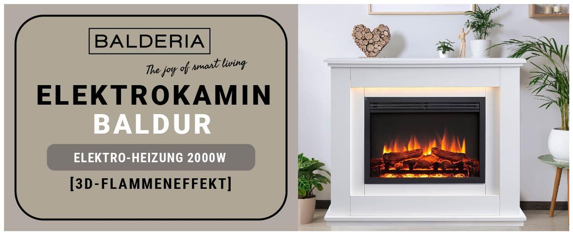 Elektrokamin Standkamin BALDERIA Baldur – Heizung bis 2000 W, weiss