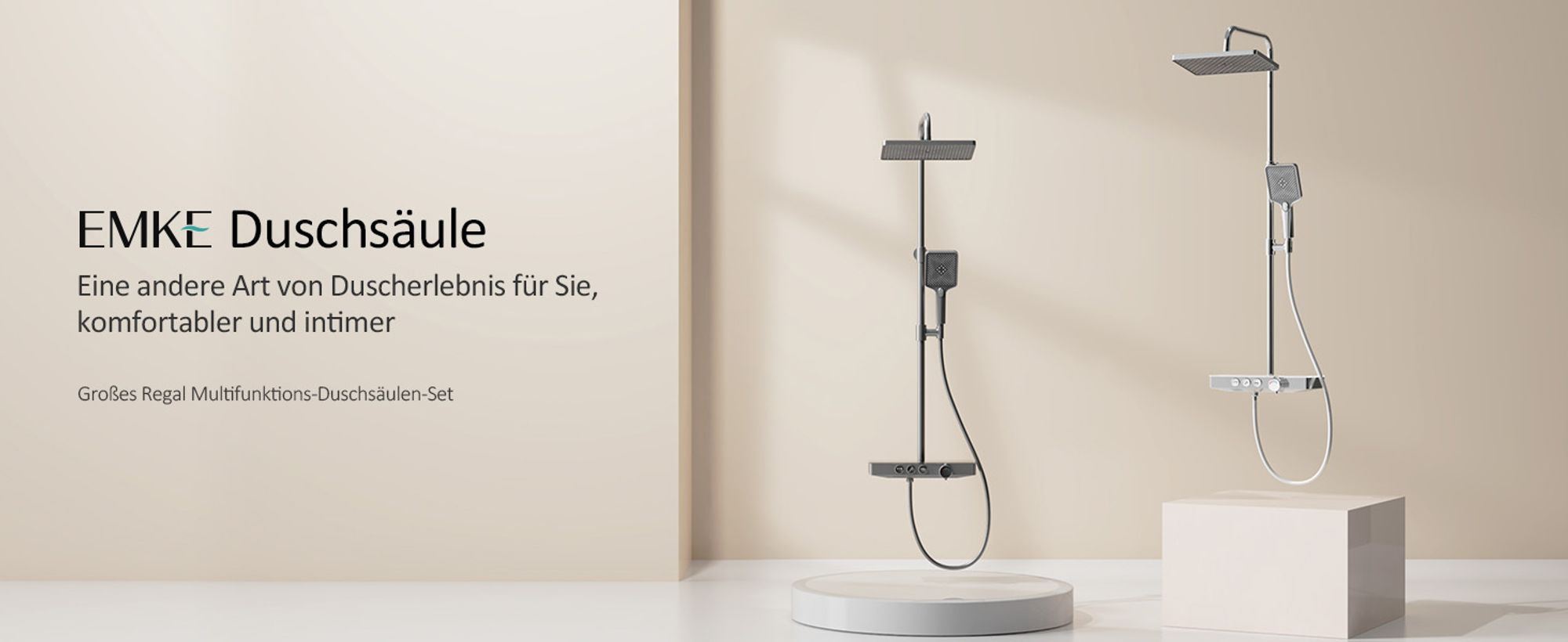 EMKE Duschsystem mit Thermostat 1146x450x480mm Glasablage Handbrause mit 3 Strahlarten Regendusche, Bad- & Duscharmaturen, KTW-, Chrom F10