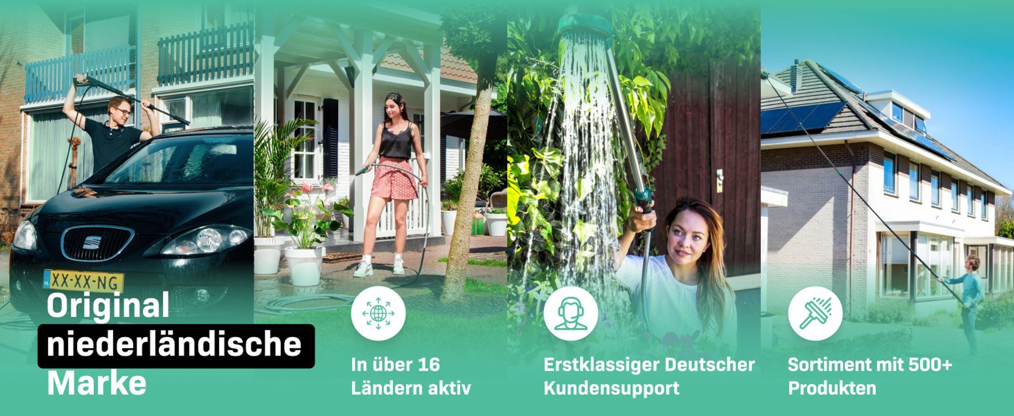 VONROC VONROC Teleskop-Waschbürste - 6,50m - Inkl. Bürstenkopf, Fensterreiniger, Wasserschlauch und Seifenspender