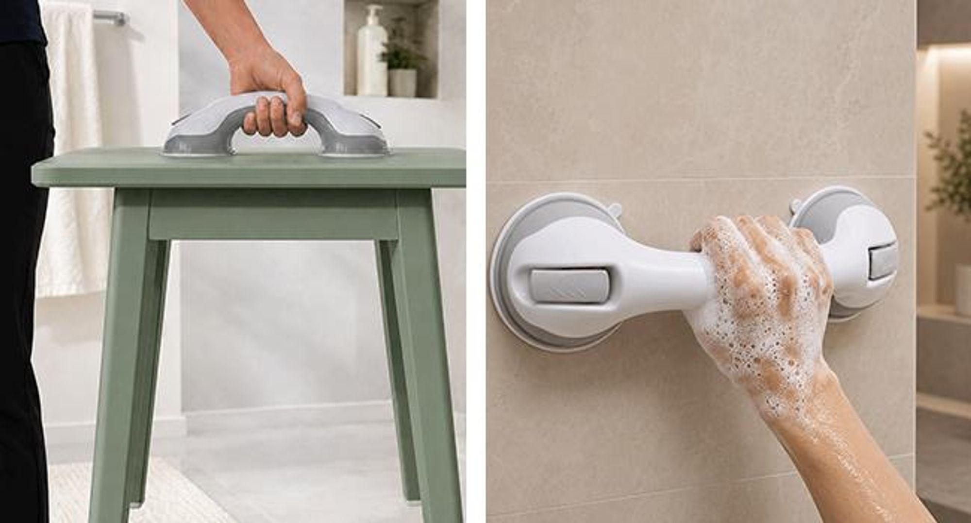 KRUMAD Haltegriffe für Senioren Badezimmer, Duschgriff ohne Bohren, Aufstehhilfe für Dusche und Badewanne, Sicherheitsgriff Wandhalterung