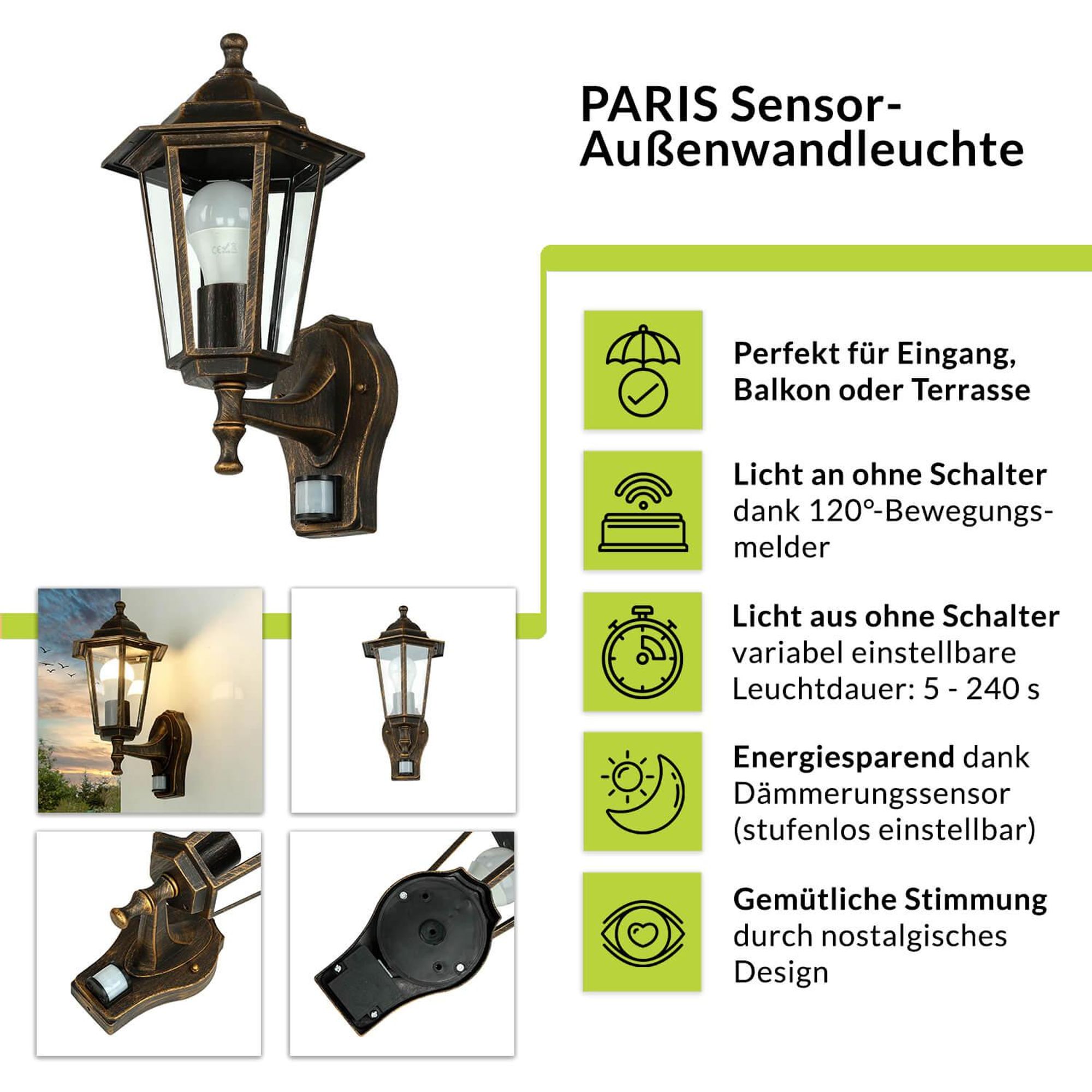 Highlights der PARIS Außenlampe für die Wand