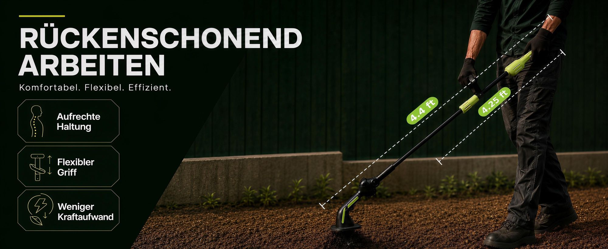 2-in-1 Akku-Bodenfräse, 100mm, elektrische Gartenfräse Mit 2 Stangen, 235 U/min, batteriebetriebener Rototiller für Gartenarbeit, 2 Akku und Ladegerät