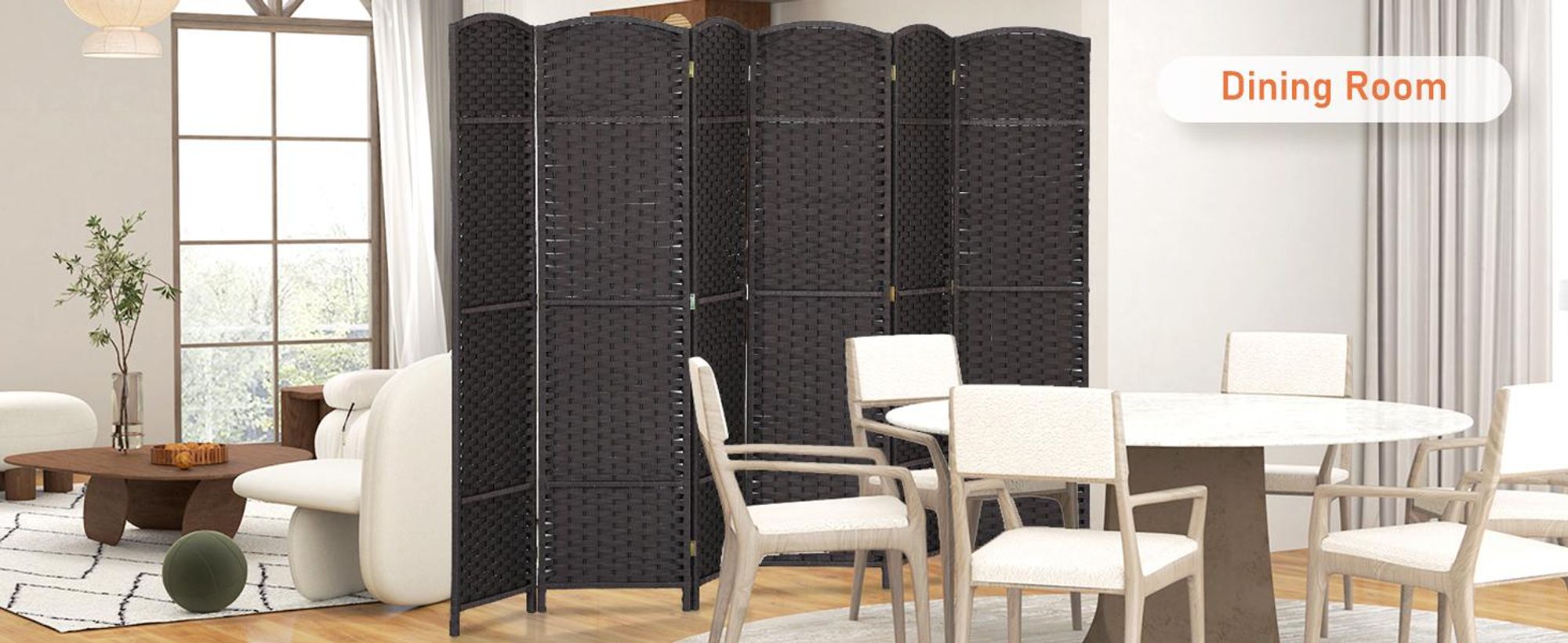 HOMCOM Parawan 6-częściowy 240 x 170 cm Parawan dzielący z drewna sosnowego, brązowy