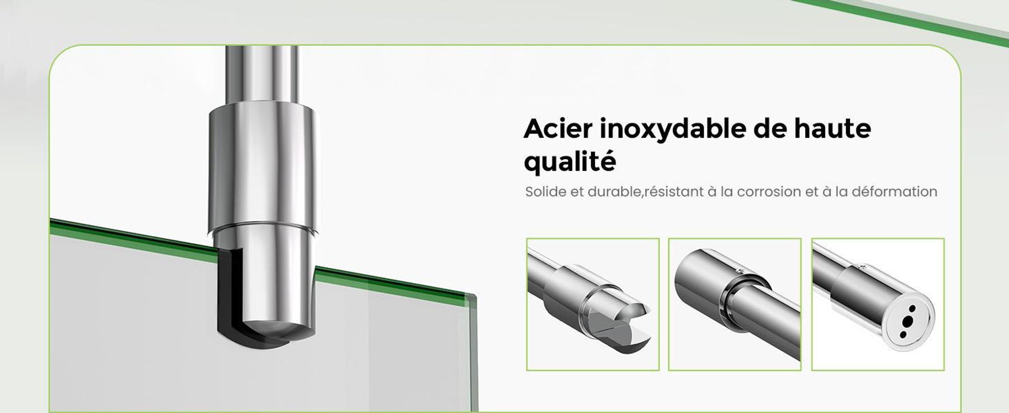 S'AFIELINA Barre de stabilisation de douche en acier inoxydable, ronde, réglable (longueur), pour verre 6-10 mm, également pour plafond, idéale pour les parois de douche,2 pièces