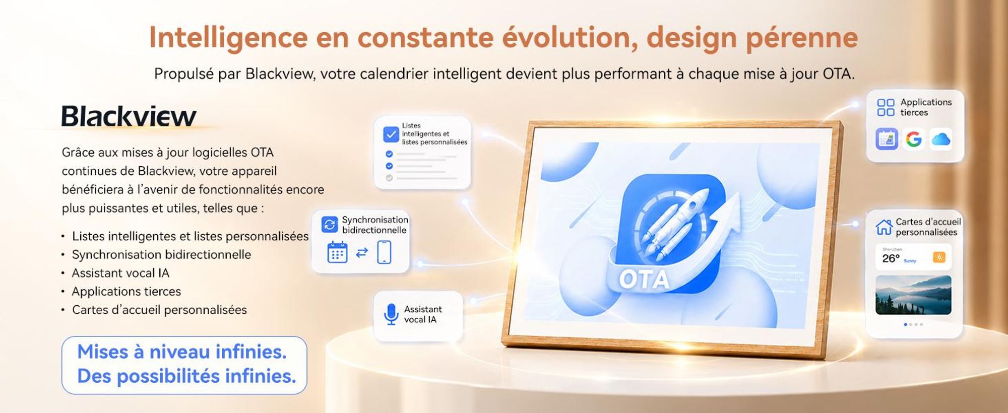 2026 NOUVEAU ! Blackview NEST 10, calendrier numérique et cadre photo de 10,1 pouces avec écran tactile, Wi-Fi, résolution 1280x800, format 16:10, partage de photos, contrôle parental, design en bois
