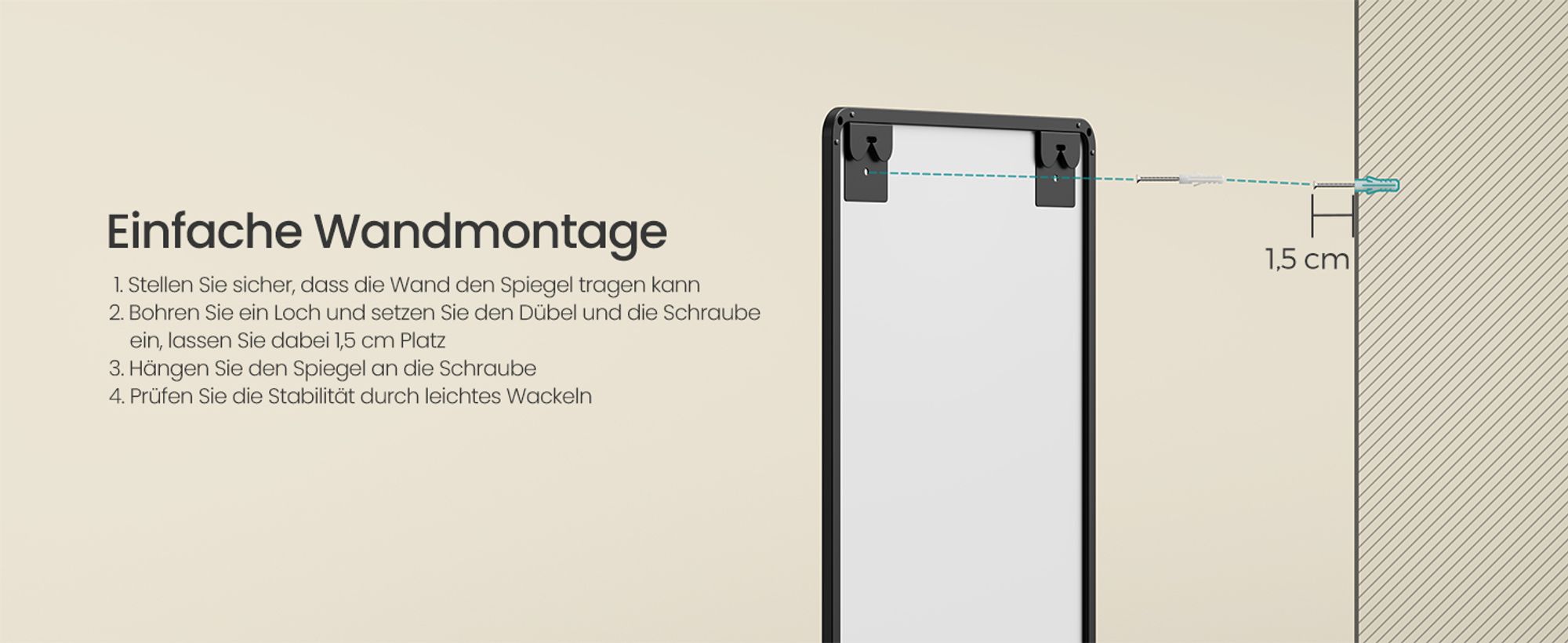SONGMICS Ganzkörperspiegel, 160 x 50 cm, rechteckiger Standspiegel