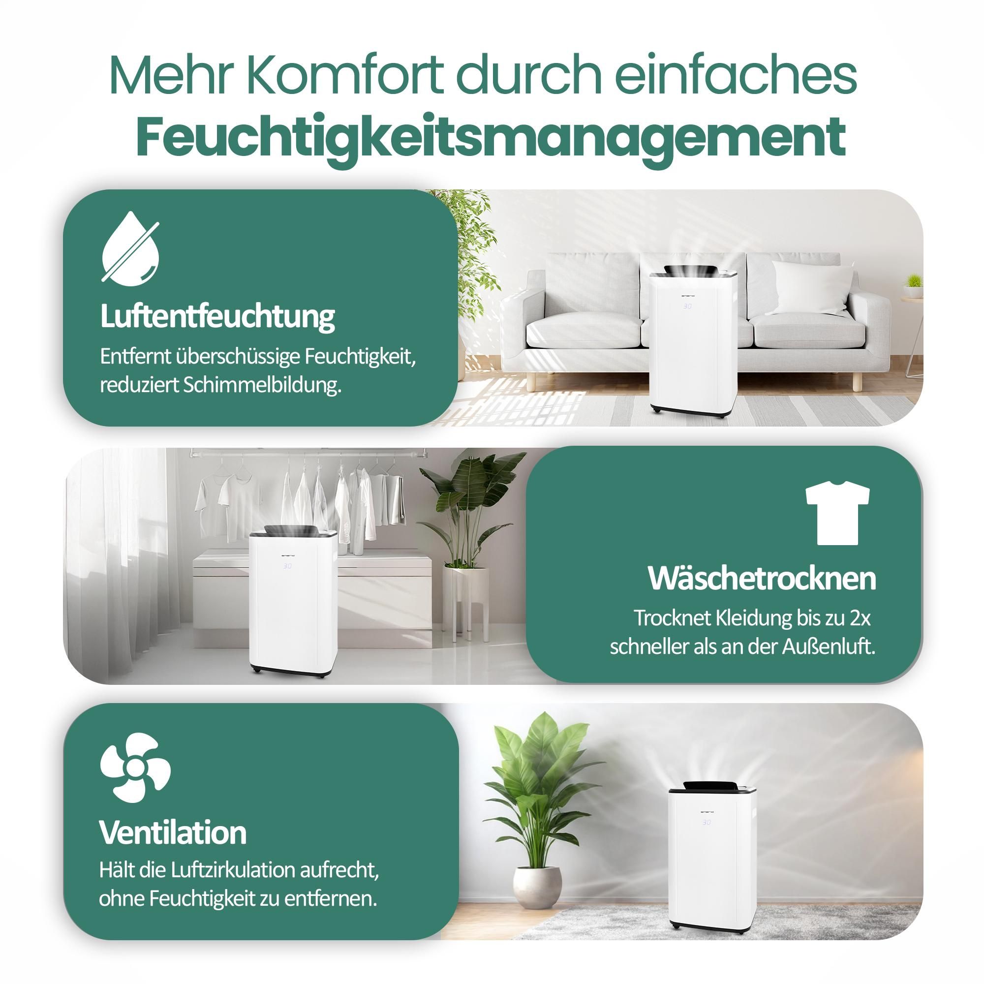 Emerio Luftentfeuchter – 30L/Tag – 60 m² – 6L-Wassertank – Automatische Abschaltung – Wasser-voll-Alarm – Wäschetrocknungsfunktion – 54 dB – DH-129238