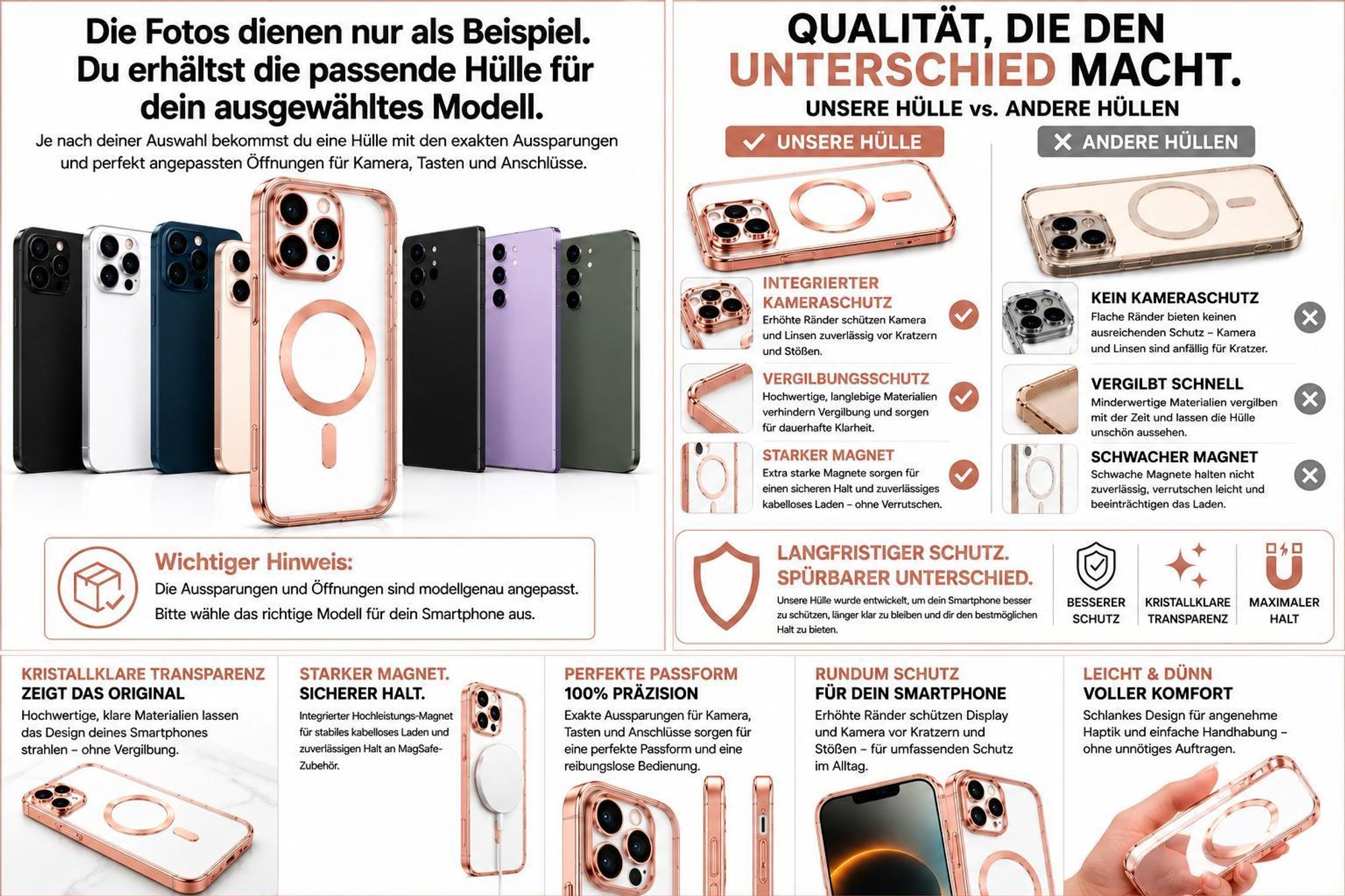 Magnet Handy Hülle passend für Samsung Galaxy S26 Ultra | Schutzhülle mit Kameraschutz Tasche Schutz Case | kompatibel mit Magsafe | TPU Silikon Rosegold