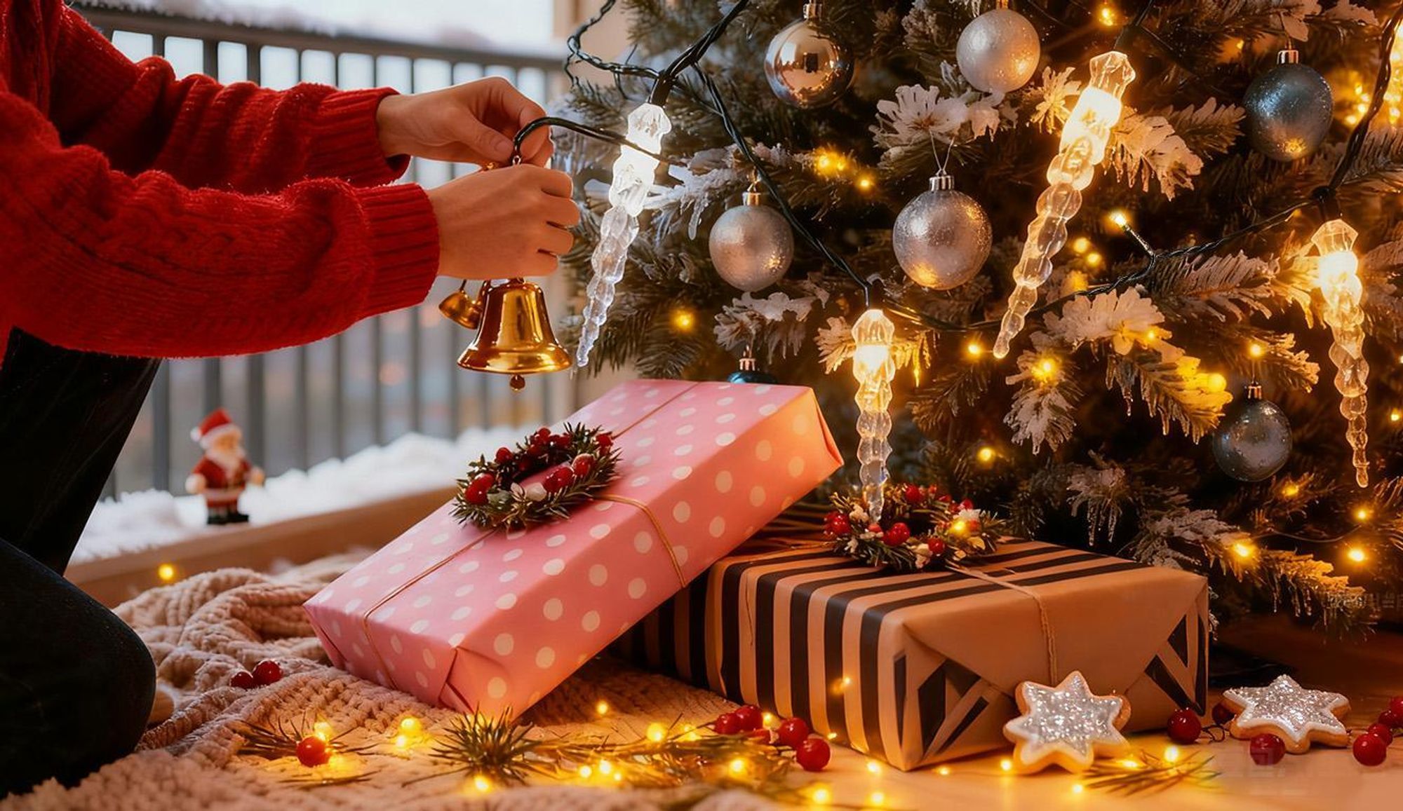 LED Lichterkette Weihnachtsbaum Lichterkette mit Warm+Kaltweiß funkelnden Eiszapfen 11 Modi/ 1,5m 8 Girlanden für 60cm - 150cm Tannenbaum