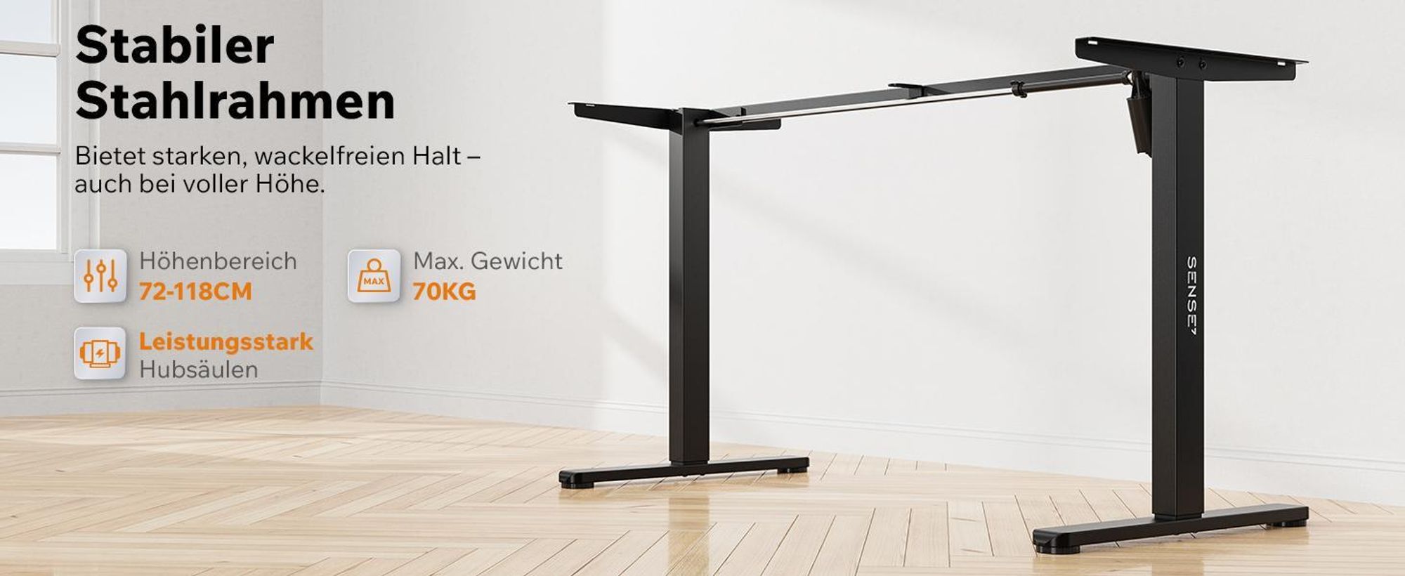 NOJO LIGHT Schreibtisch Höhenverstellbarer Elektrisch Stabil Ergonomisch Für Gamer Home-Office MemorySystem 120 x 60 cm, 70kg Tragkraft Hellbraun Weiß