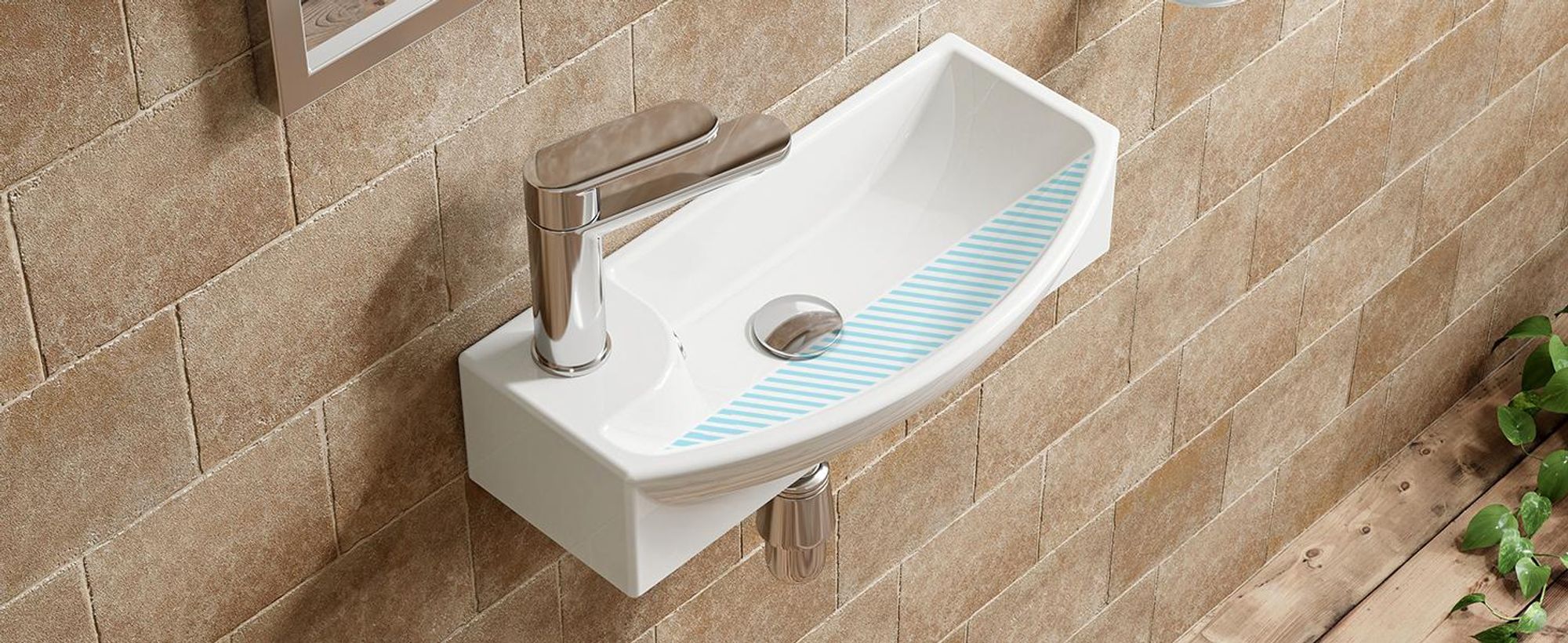 HOROW Hänge Waschbecken - 454 x 226 x 129 mm - Wandmontage Handwaschbecken Aufsatzwaschbecken Waschschale mit Hahnloch und Überlauf