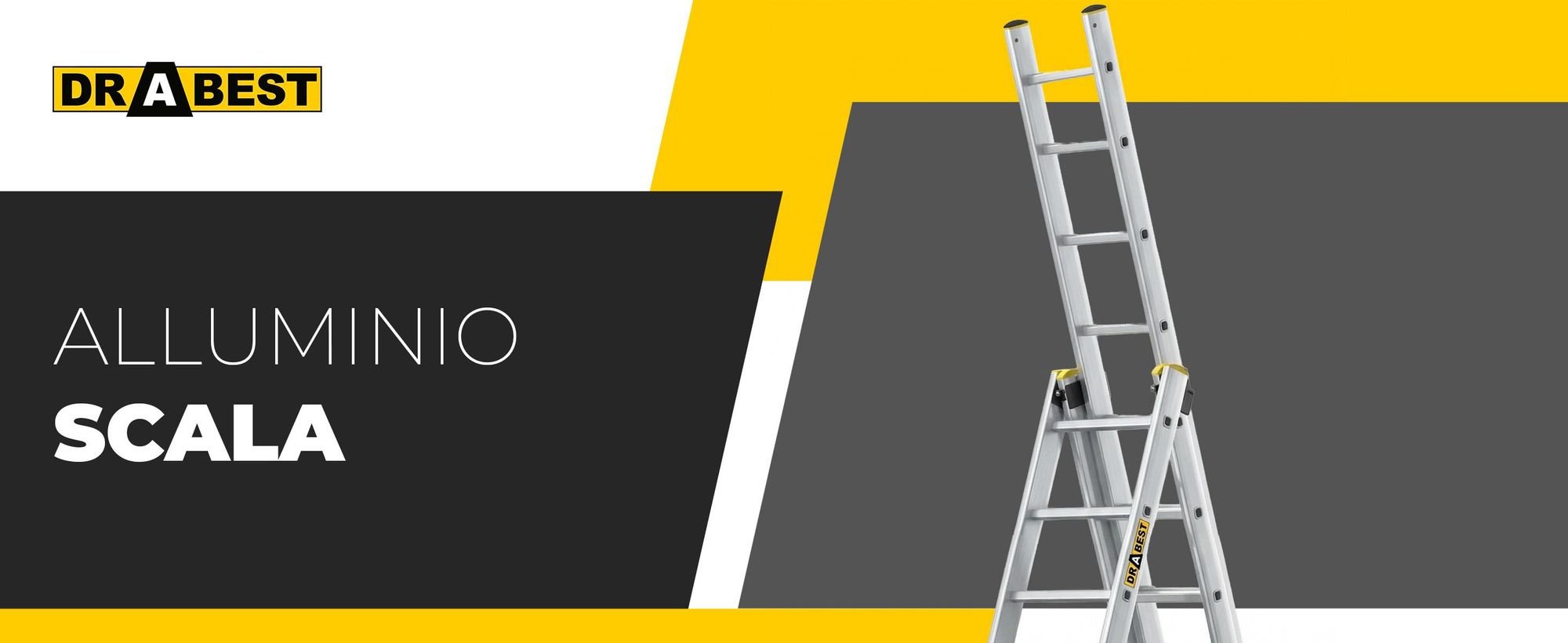 DRABEST | Scala - Serie PRO - Scala in alluminio - 3 sezioni - 9 gradini - Scala multiuso altezza di lavoro 6,32 m - fino a 150 kg
