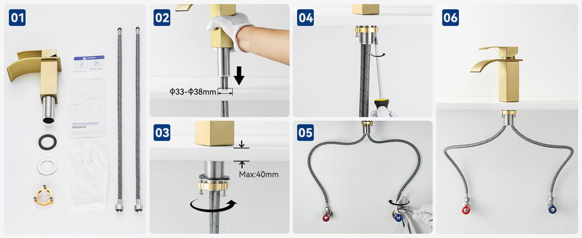 Wasserfall Waschtischarmatur, 304 Edelstahl Gebürstet Gold, Bleifrei Kalt Warm, Cecipa, Badarmatur Mischbatterie, Wasserhahn Bad, Waschbeckenarmatur