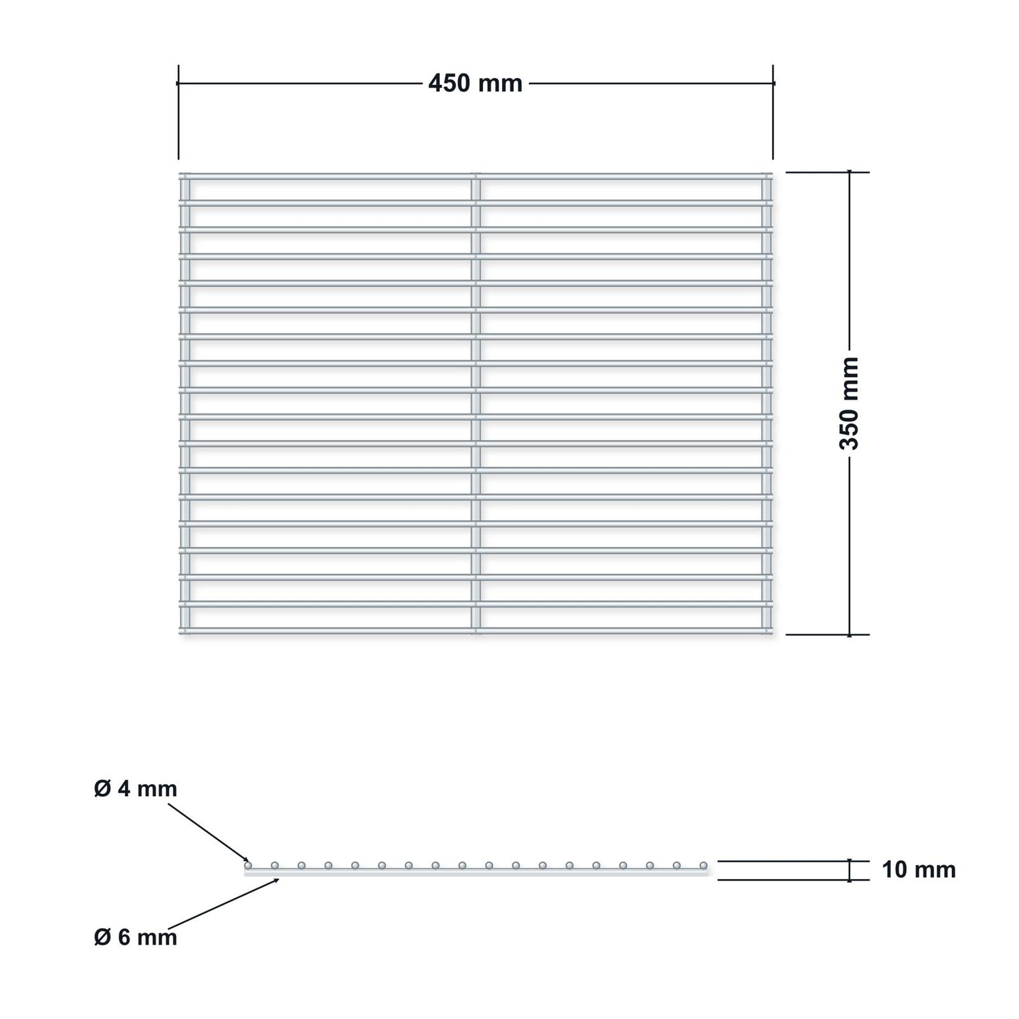 DEOS Grillrost aus Edelstahl 45 × 35 cm – technische Zeichnung