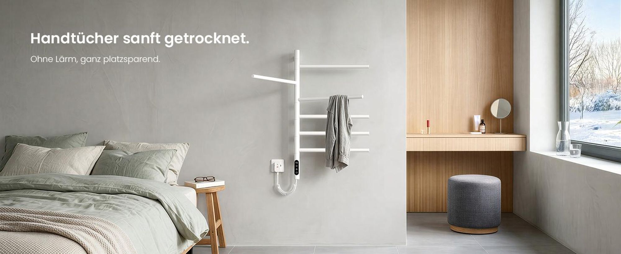 Heilmetz Elektrischer Handtuchheizkörper 78x45 cm Weiß, Drehbar Handtuchtrockner mit WLAN App & Sprachsteuerung, Touchscreen, 135W Mit / Ohne heizstab