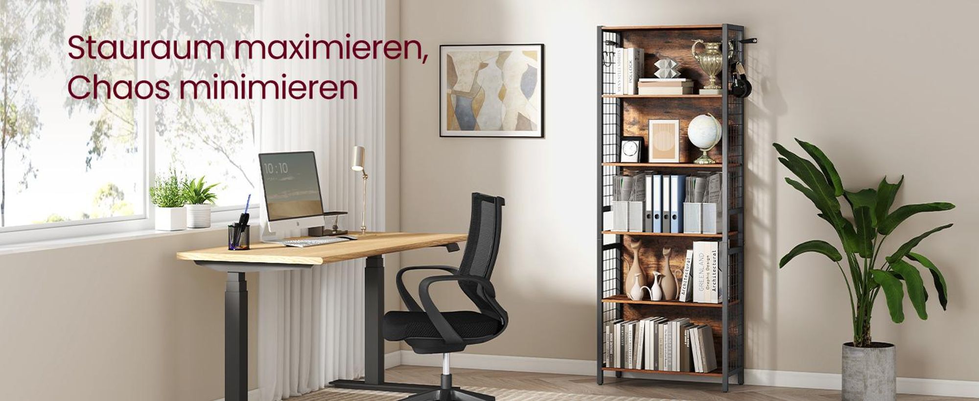 VASAGLE Bücherregal, Büroregal, Küchenregal, Standregal mit 6 Ablagen, 4 S-Haken, 30 x 60 x 175,6 cm, für Büro, Wohnzimmer, Arbeitszimmer