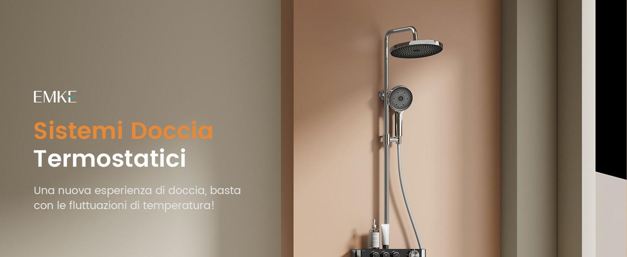 EMKE Sistema doccia con termostatico cromo Flusso d'acqua regolabile 260 mm rotondo Doccia a pioggia, flusso e bocca da bagno F28