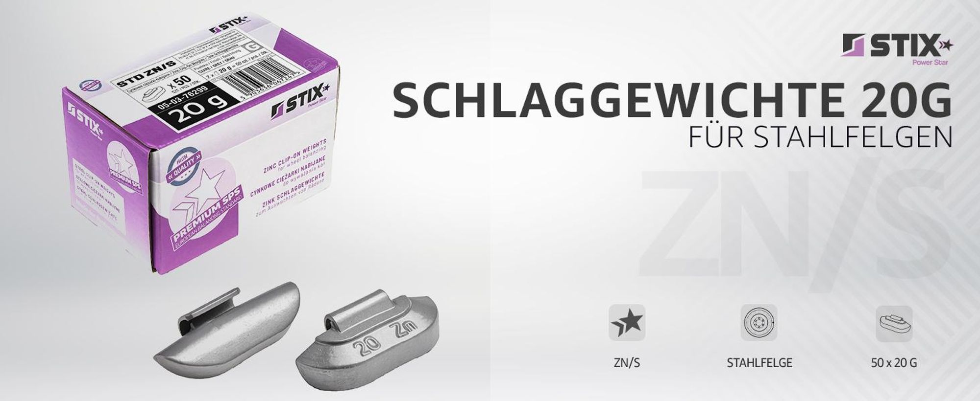 ZN/S Schlaggewichte für Stahlfelgen 20g Zink beschichtet Auswuchtgewichte Wuchtgewichte Silber 50 Stück