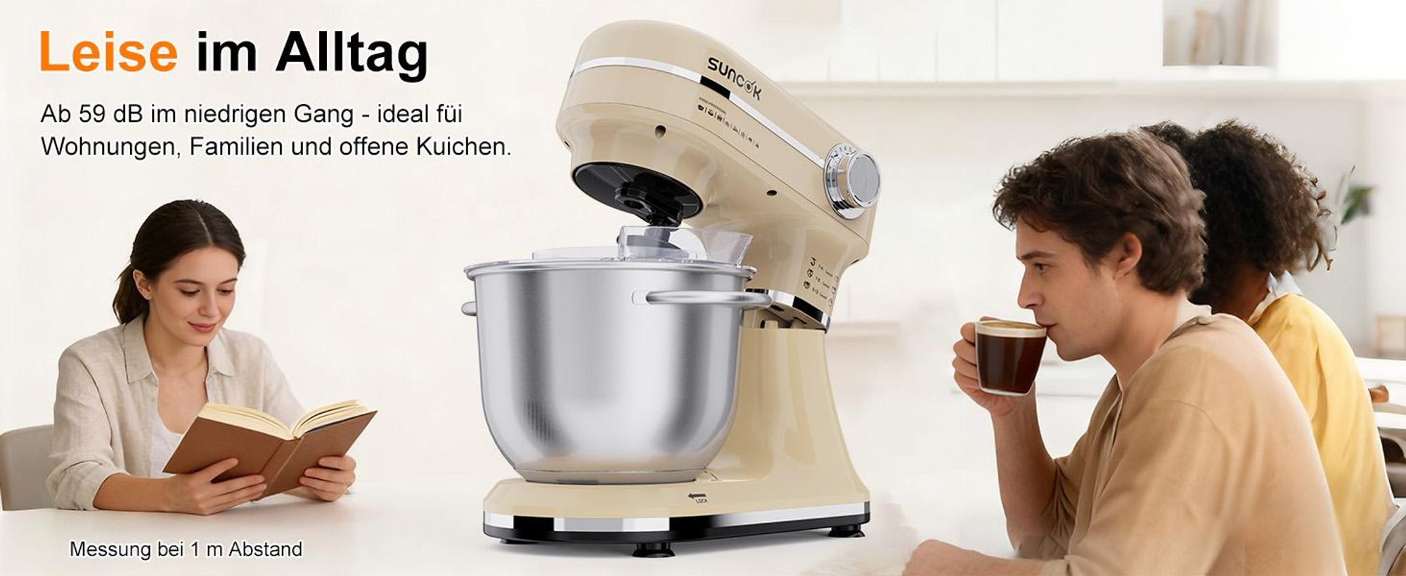 SUNCOK Multifunktions Küchenmaschine,1500W, 2 Edelstahl-Rührschüssel 4.5L+5.5L, 12 Geschwindigkeiten, mit Rührhaken,Knethaken,Schneebesen,Spritzschutz
