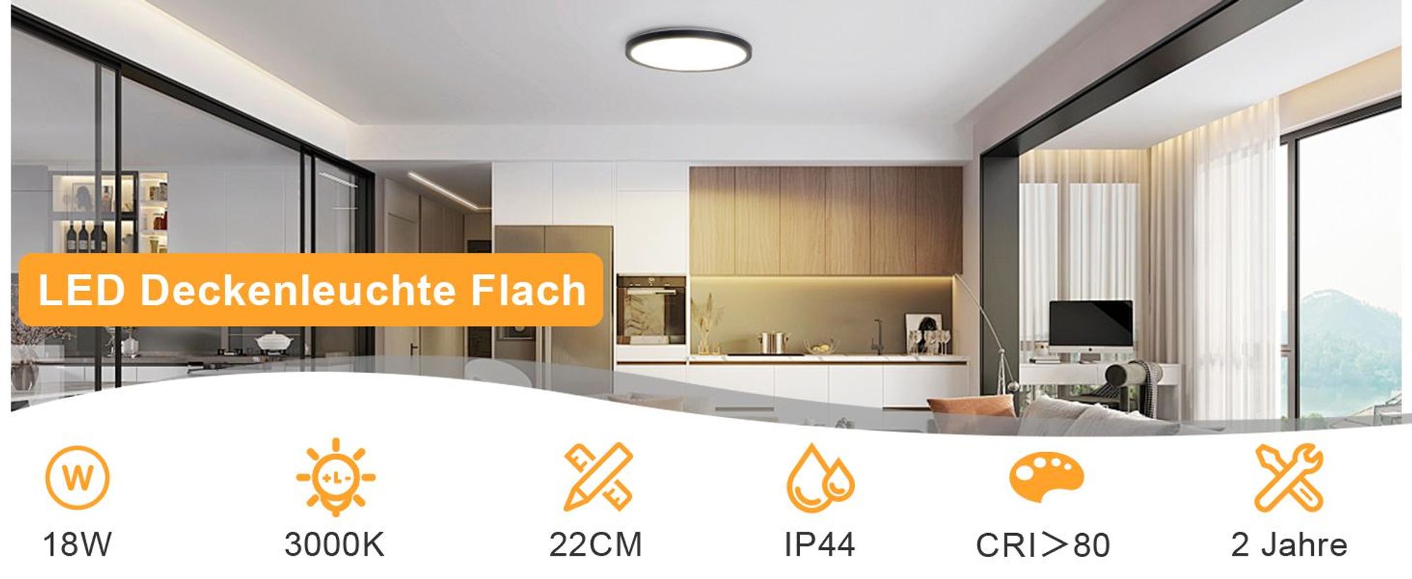 ZMH Lampa sufitowa LED Lampa sufitowa  Ø22cm  Płaska 18W Lampa korytarzowa Czarna Lampa sufitowa do kuchni 3000K Okrągła lampa kuchenna Ciepła biel do korytarza  Sypialnia