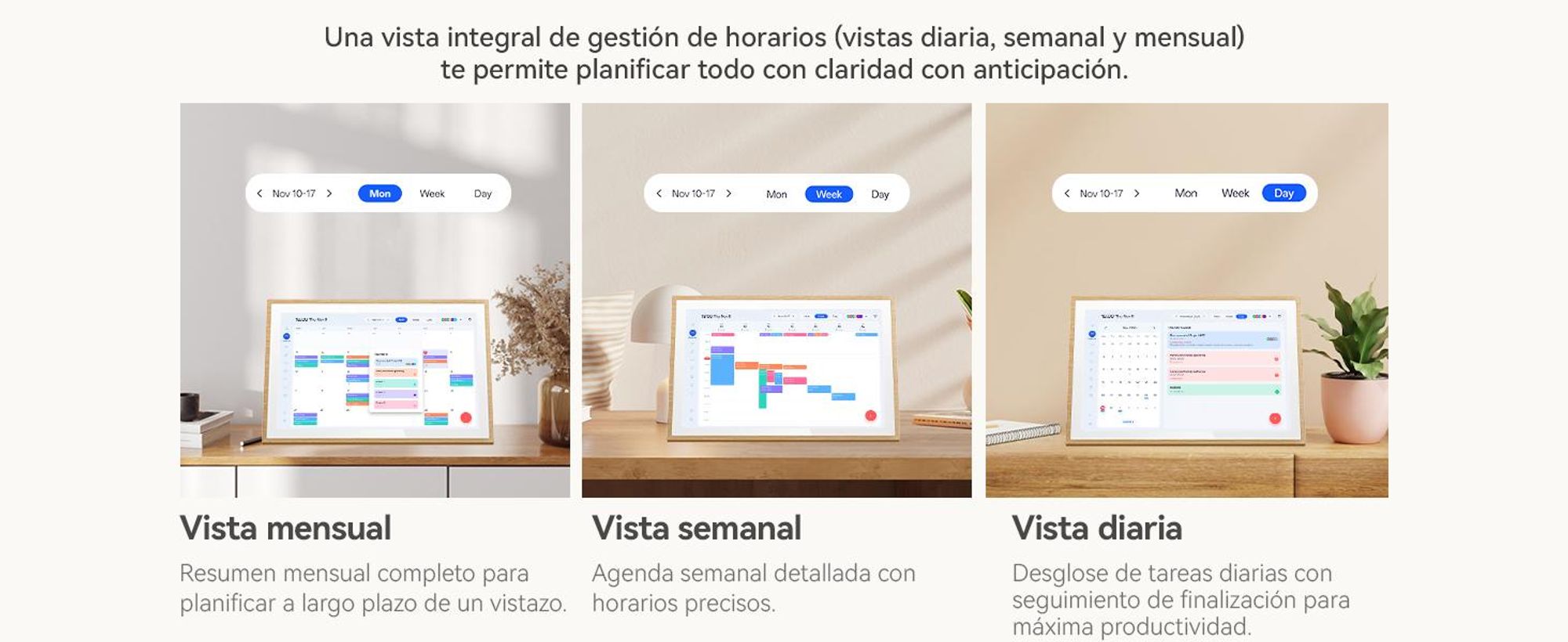 Blackview NEST 10, calendario digital y marco de fotos de 10,1 pulgadas con pantalla táctil, conexión WIFI, resolución de 1280x800, formato 16:10, función de compartir fotos, control parental y diseño de madera