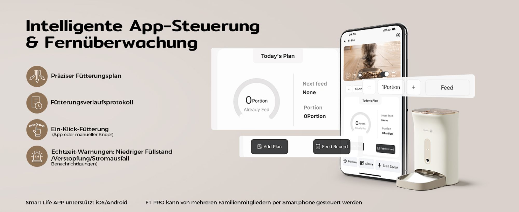 Amicura F1 Pro Futterautomat 3-Fach Frischeschutz, Anti-Blockade-System, 2.4G/5G Dual-WiFi, 4.5L Automatischer Futterspender