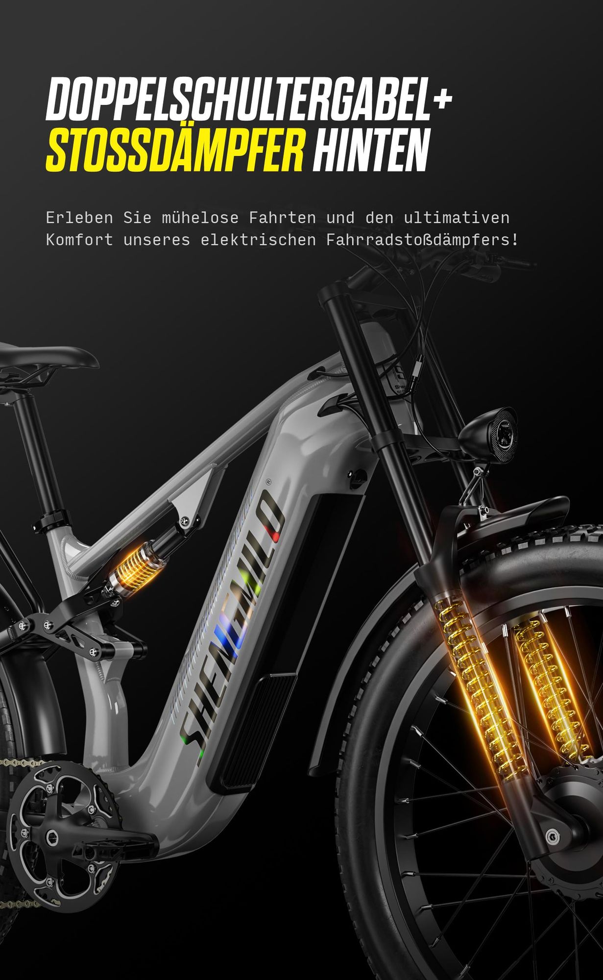 SHENGMILO S600 PRO, elektrische fatbike met dubbele motor, 2000W, 48V 25Ah, 160 N·m, maximaal draagvermogen 150 kg