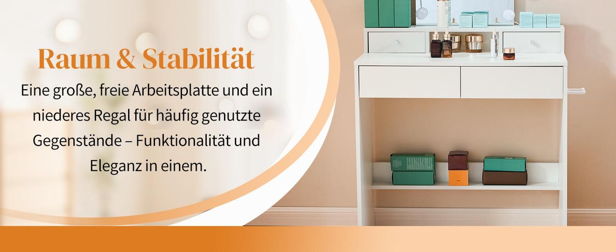 FCH Schminktisch mit LED-Beleuchtung dimmbare 3-farbige, Föhnhalter, weiß