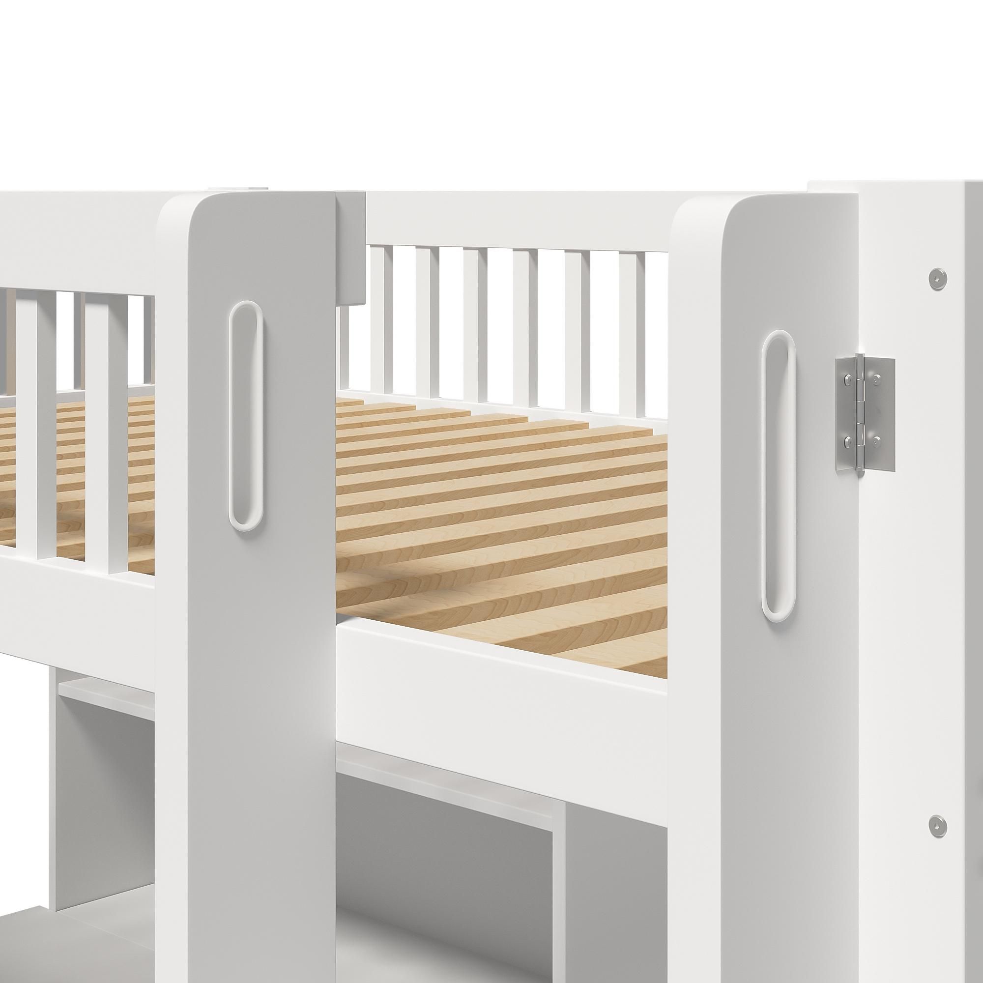Flieks Etagenbett 90x200cm mit Schreibtisch und Regal, Kinderbett Hochbett mit Lattenrost, Stockbett Einzelbett mit Leiter, Weiß
