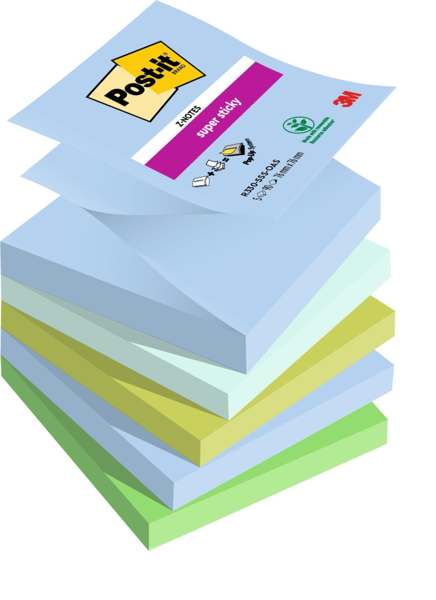 Post-it® Super Sticky Z-Notes Oasis Haftnotizen 76x76mm 5 Blöcke 90 Blatt