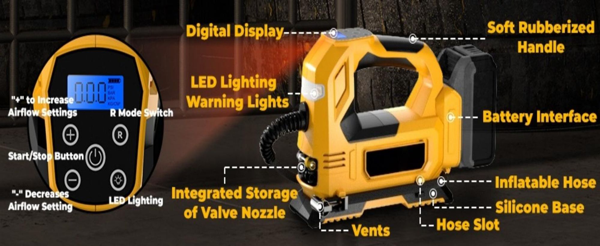 Elektrische Luftpumpe für Makita 18V-Akku,150PSI Akku-Kompressor mit LED-Leuchte Digitalem Manometer für Autos,Motorräder,Fahrräder,Bälle,ohne Akku
