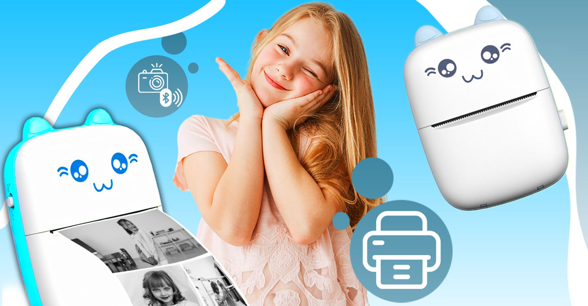 All-in-One Mini-Drucker Thermodrucker Bluetooth Multifunktions-Fotodrucker für Handy Smartphone Drahtloser mit 11 Thermopapierrolle iOS Android Retoo