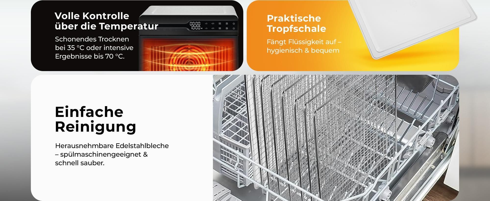 Balter Dörrautomat Edelstahl mit 12 Etagen & 2 Kammern, 1000 W, Dörrgerät, LED-Display, 48-Stunden-Timer und Temperaturregelung, Dehydrator, BPA-frei