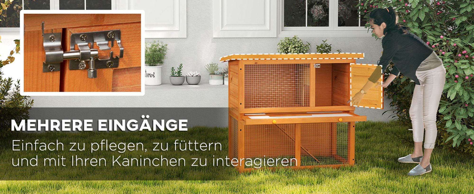 PawHut Kleintierstall Kleintierkäfig Zwergkaninchenstall Rampe Tannenholz Gelb