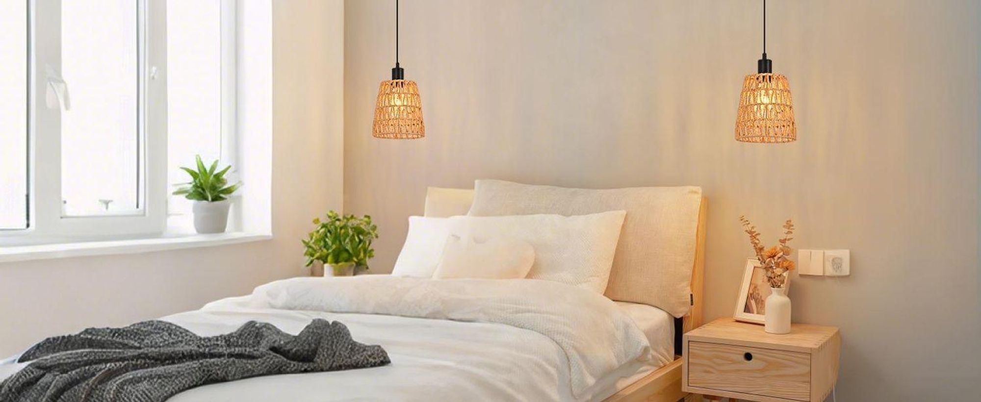 Lámpara colgante ZMH estilo boho, de ratán, con una luz, ideal para el comedor. Lámpara vintage, trenzada, con pantalla y cuerda de cáñamo. Lámpara colgante E27 para comedor