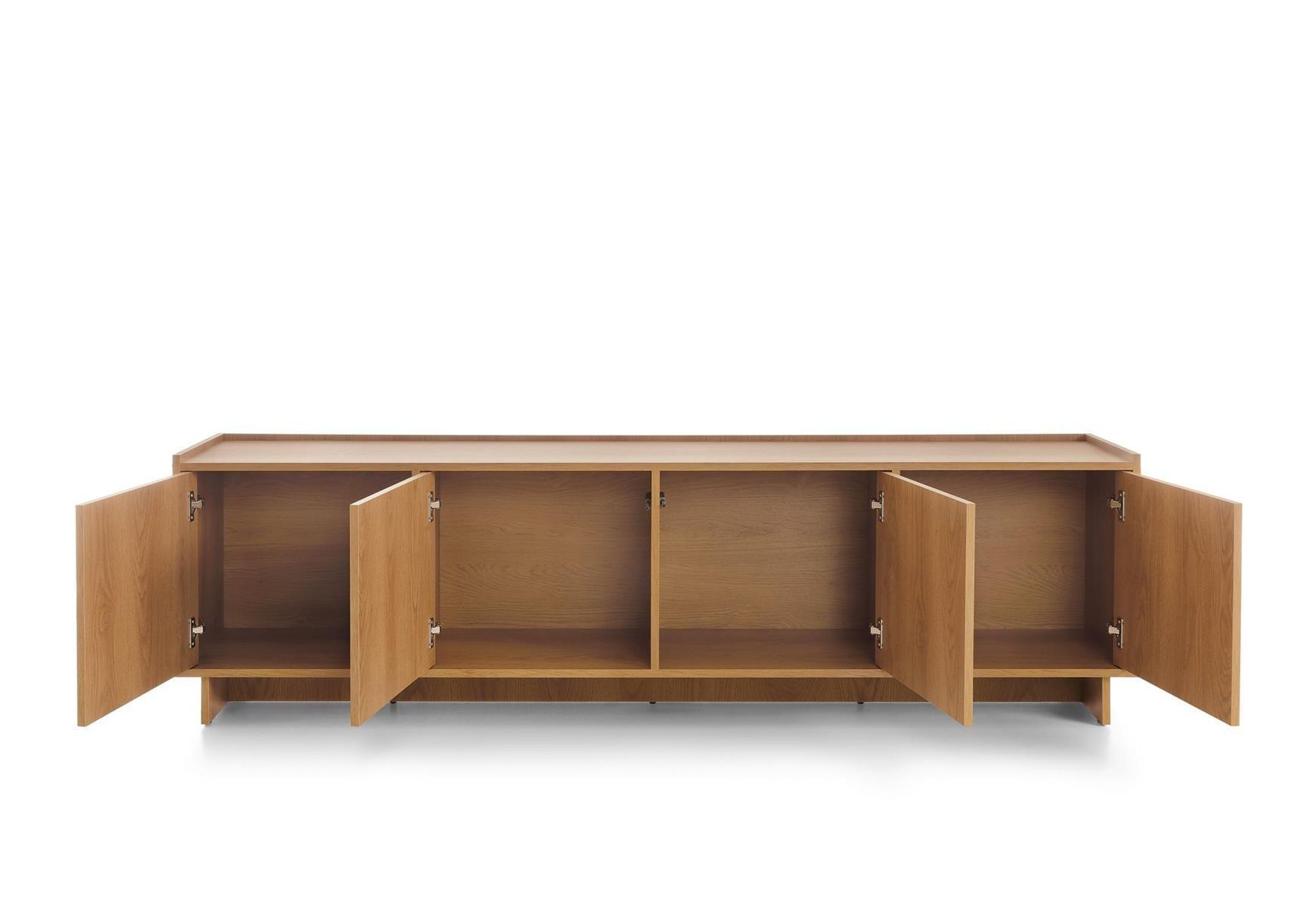 BETTSO TV-Lowboard SUNA Japandi TV-Unterschrank Fernsehtisch Eiche Caramel grifflos XL Wohnzimmer, 4 Fächer, 195x55x39 cm, Saugroboter-geeignet
