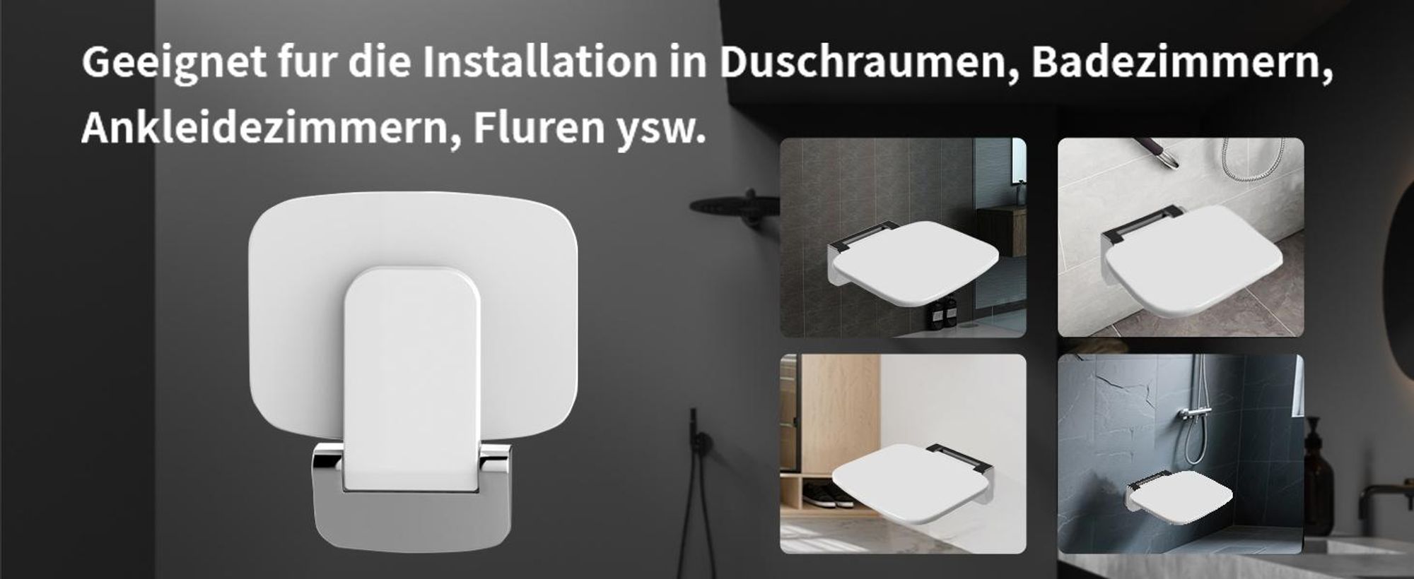HEUFFE Duschsitz Klappbar Wandmontage Duschklappsitz Klappsitz Dusche bis 200kg Badestuhl Duschhocker-Badhocker Hocker Duschstuhl für Senioren,
