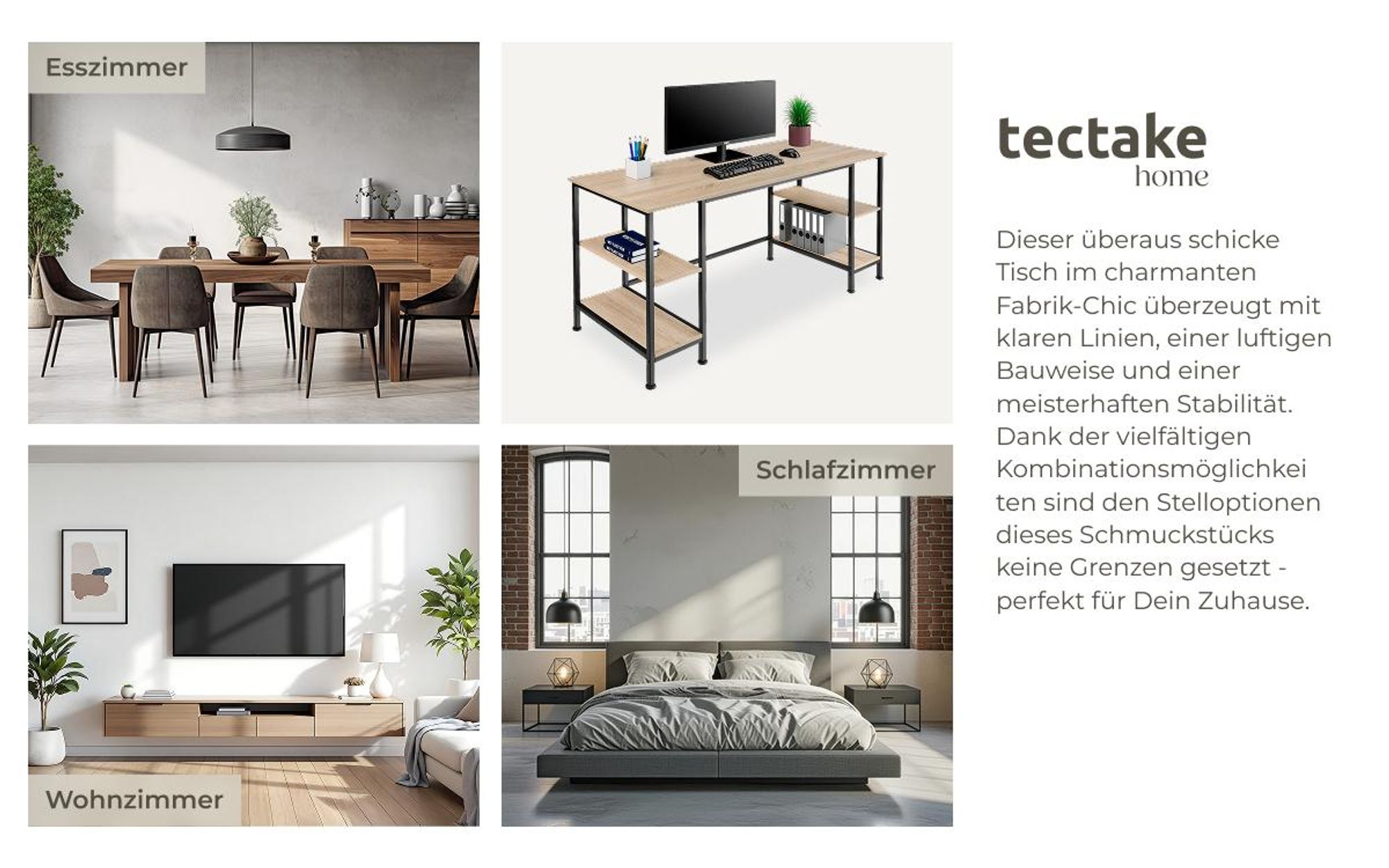 tectake® Computer-Schreibtisch Stoke 137 x 55 x 75 cm