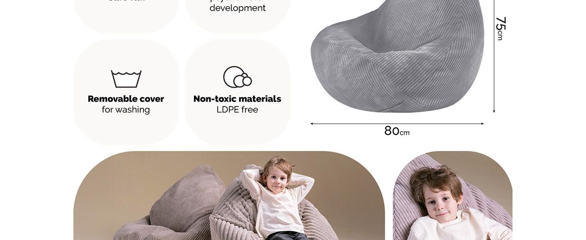 MISIOO Dětský sedací vak Premium – ergonomický – od 12 měsíců – pohodlné sedací vaky do dětského pokoje – sedací vak s lehkou polystyrenovou výplní