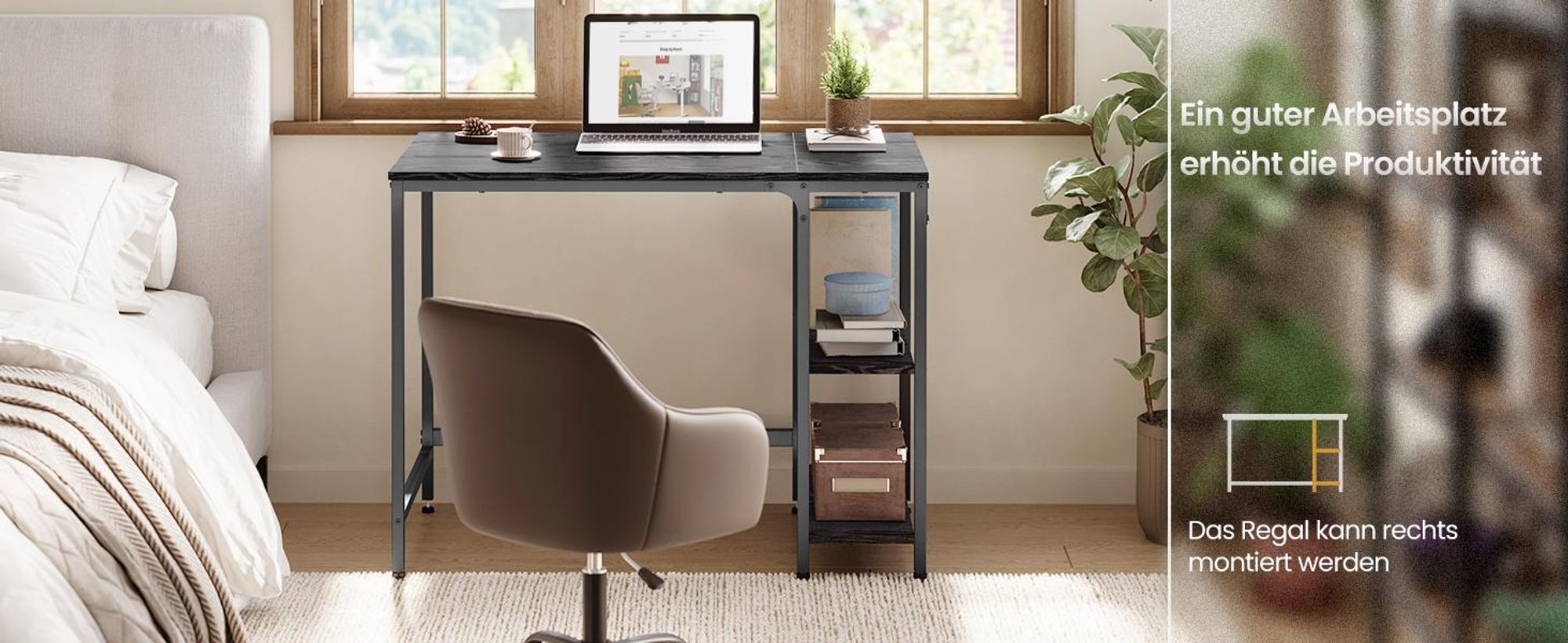VASAGLE Schreibtisch mit 2 Regale Computertisch 100 x 75 x 60 cm Schwarz