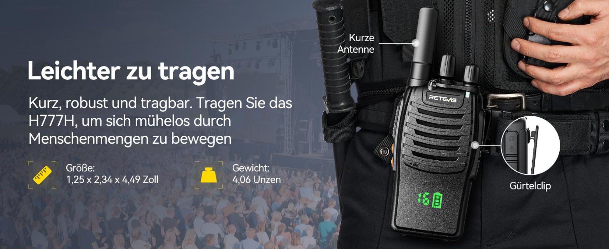 Retevis H777H Funkgeräte, Funkgeräte mit Bildschirm, Walkie Talkie mit 10-in-1 Ladegerät, Lizenzfrei PMR Funkgerät mit Headset, Funkgeräte