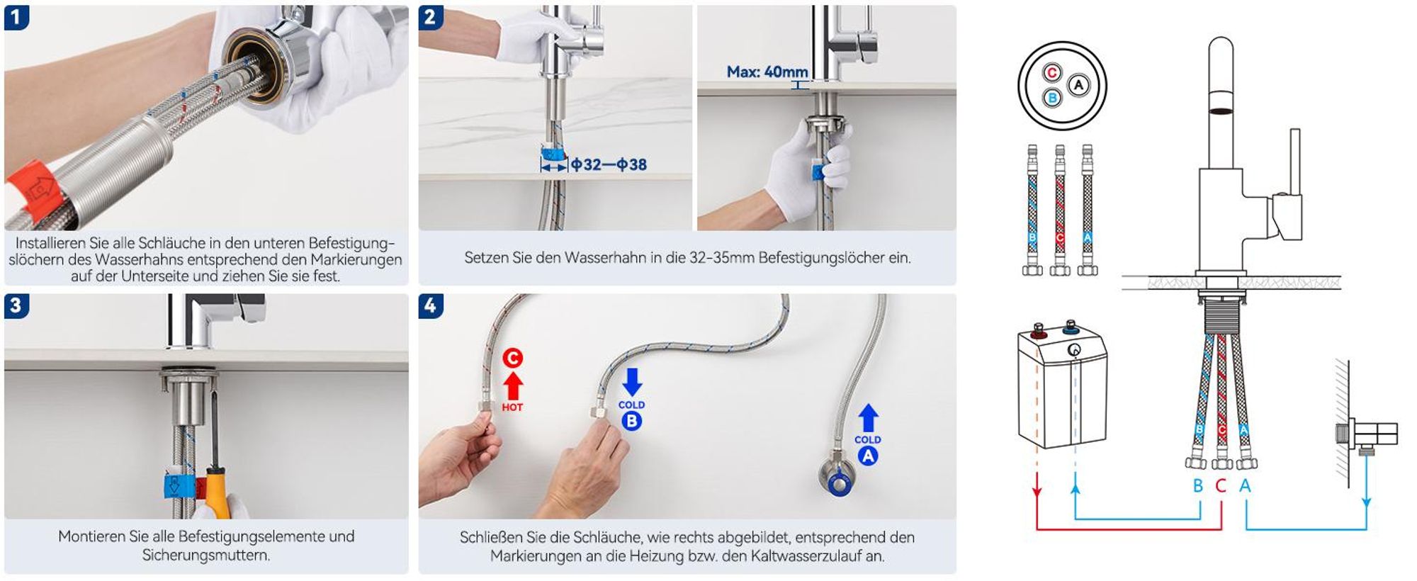 Auralum Niederdruck Wasserhahn Küche Armatur 360° Schwenkbar Küche Mischbatterie Einhebelmischer für Wasserboiler konzipiert, für Küche/Badezimmer
